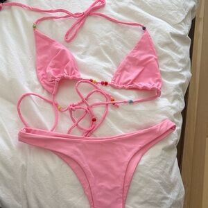 Pink Beaded Bikini Set